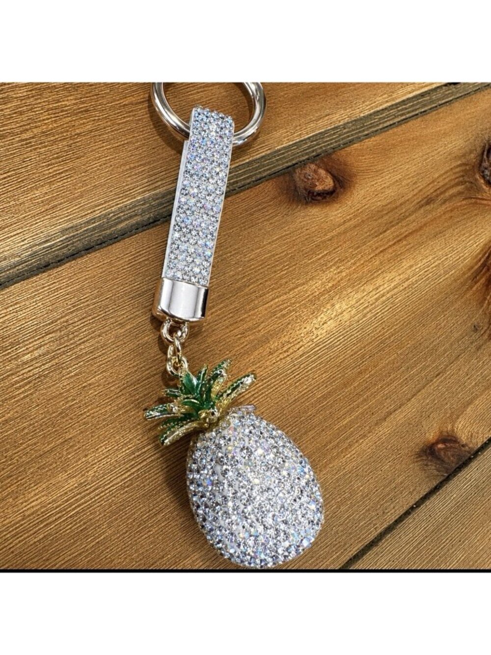 Mint Pineapple Shimmer Rhinestone Bling Bag Purse Backpack Charm Keychain NEW